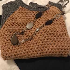 NY Collection Grey and tan knit sweater